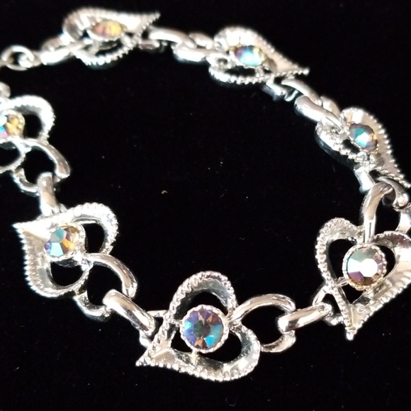 Vintage 1950s Rhinestone Heart Necklace Silver Tone - Picture 11 of 12